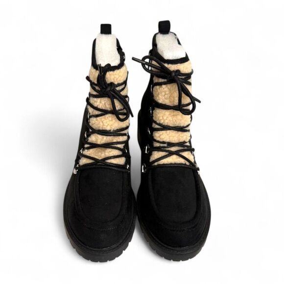 SUN + STONE Quiinnf Faux Suede Fur Lined Black Shearling Boots, NEW! Size 9M - Picture 2 of 10